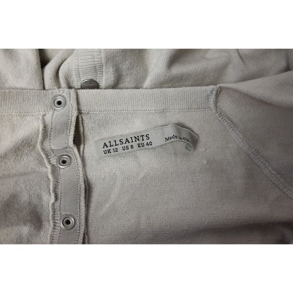 All Saints Gray Knit Cowl Snap Back Drape Sweater Size US 8 UK 12 - Picture 8 of 9